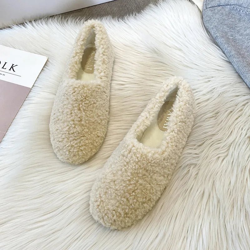 Cozy Winter Wool Slippers for Women - Curly Sheep Fur Slip-On Mules 9