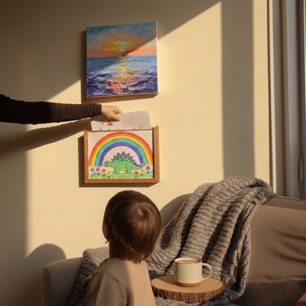 Creative Haven - Wooden Kids Drawing Display Frame with Integrated Storage 3