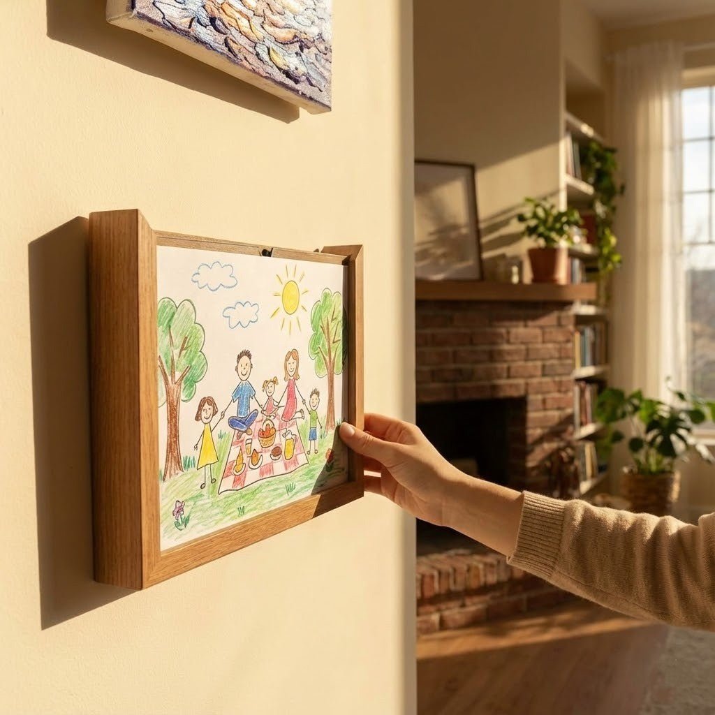 Creative Haven - Wooden Kids Drawing Display Frame with Integrated Storage 4