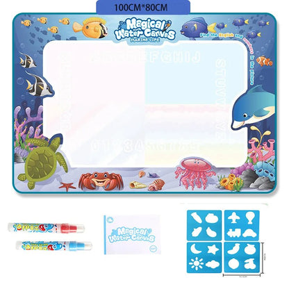 Creative Water Drawing Mat - 100 x 80cm Reusable Fun for Kids with Magic Pen 12