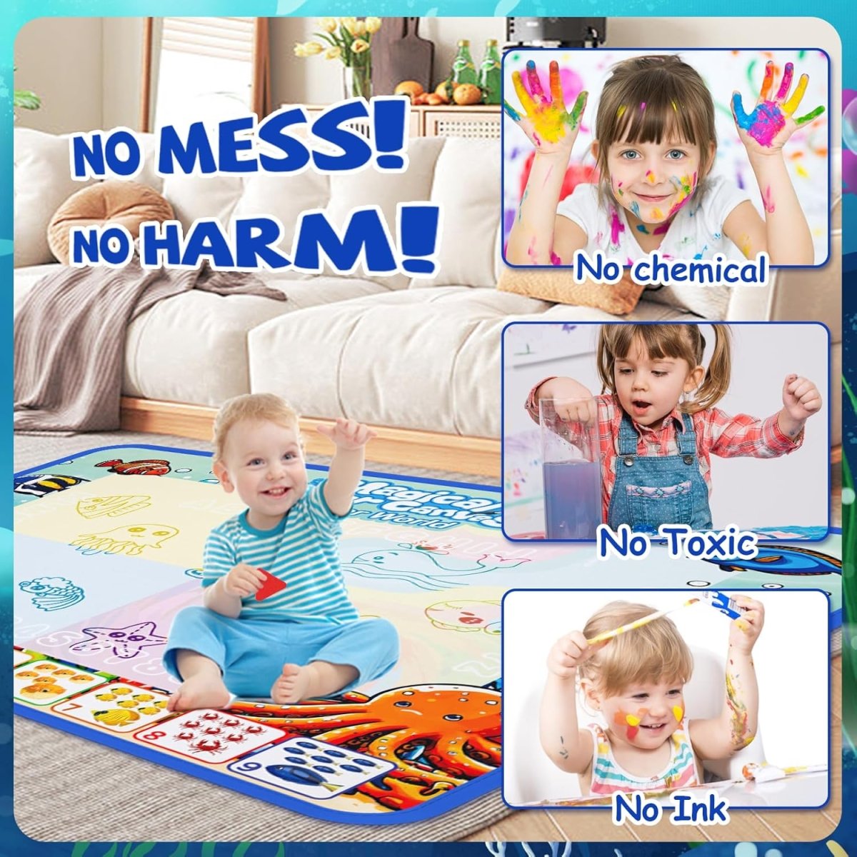 Creative Water Drawing Mat - 100 x 80cm Reusable Fun for Kids with Magic Pen 2