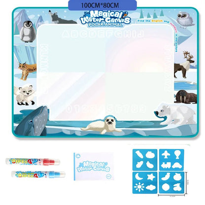 Creative Water Drawing Mat - 100 x 80cm Reusable Fun for Kids with Magic Pen 9
