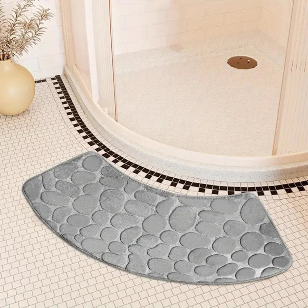 Curved Bathroom Mat - Absorbent Non-Slip Bath Rug for Safe Shower Use 5