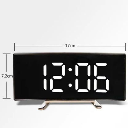 Curved LED Mirror Alarm Clock - Silent Desktop Timepiece with USB Power Supply 5