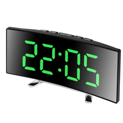 Curved LED Mirror Alarm Clock - Silent Desktop Timepiece with USB Power Supply 7