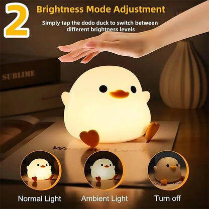 Cute Duck LED Night Light - Touch Sensor Silicone Lamp for Kids, Portable and Safe 0