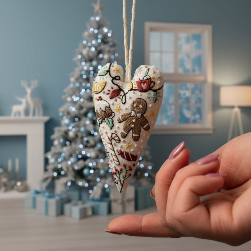 DIY Heart-Shaped Christmas Ornament Kit with Embroidery Fabric and Threads 0