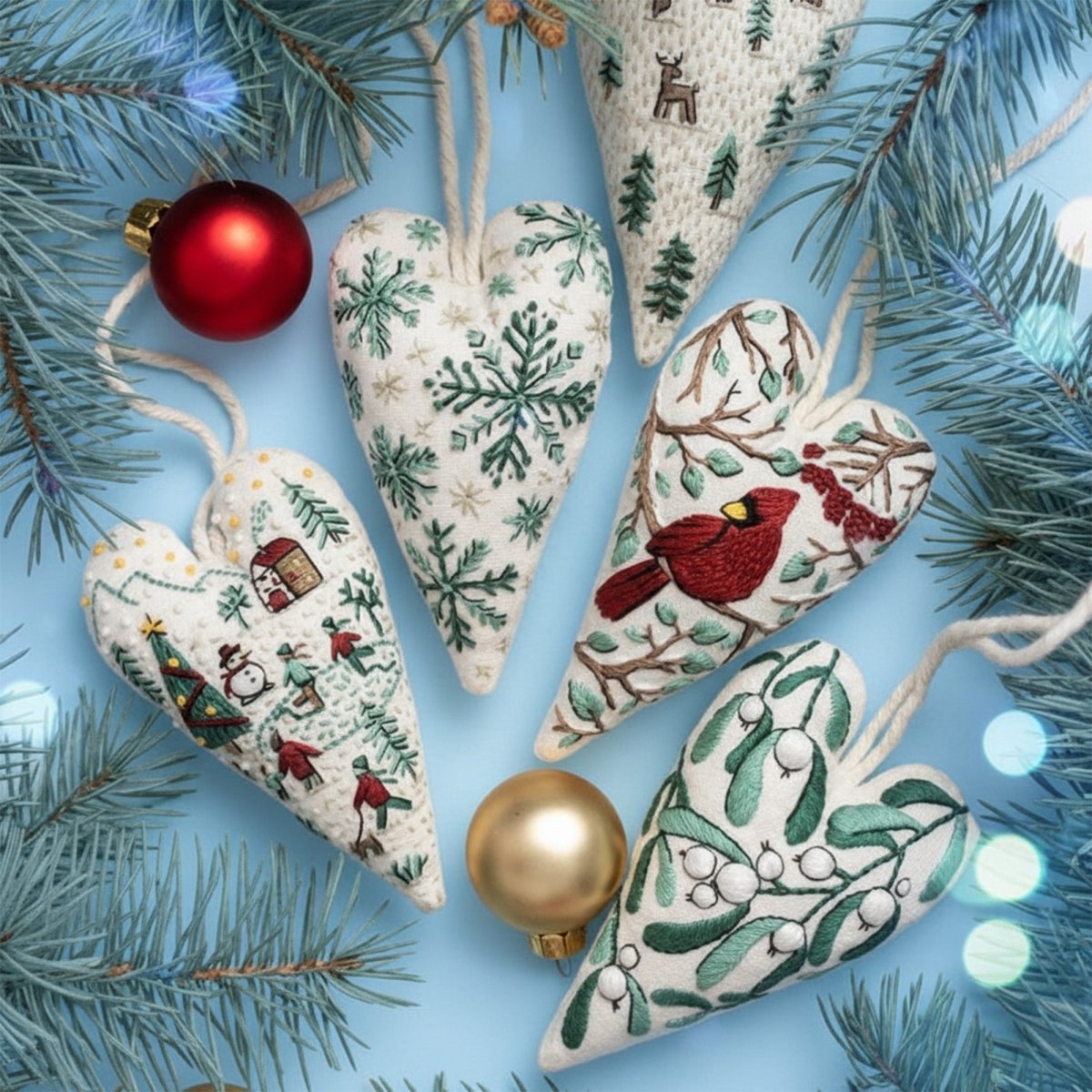 DIY Heart-Shaped Christmas Ornament Kit with Embroidery Fabric and Threads 1