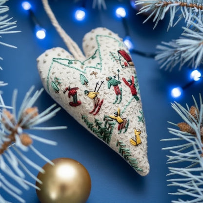 DIY Heart-Shaped Christmas Ornament Kit with Embroidery Fabric and Threads 10