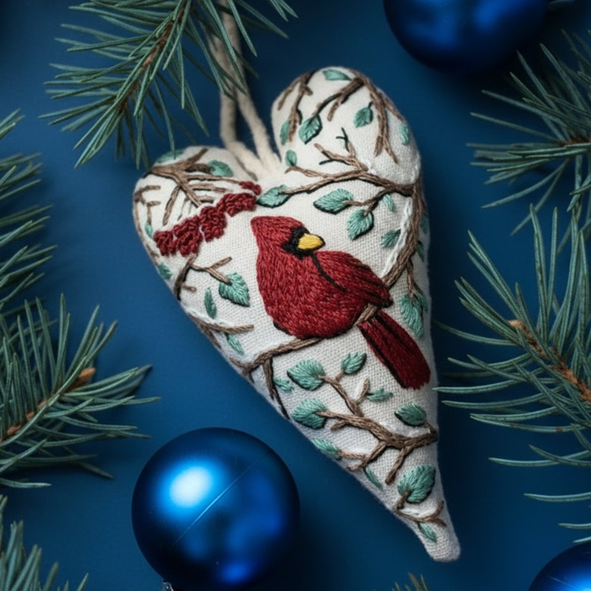 DIY Heart-Shaped Christmas Ornament Kit with Embroidery Fabric and Threads 11