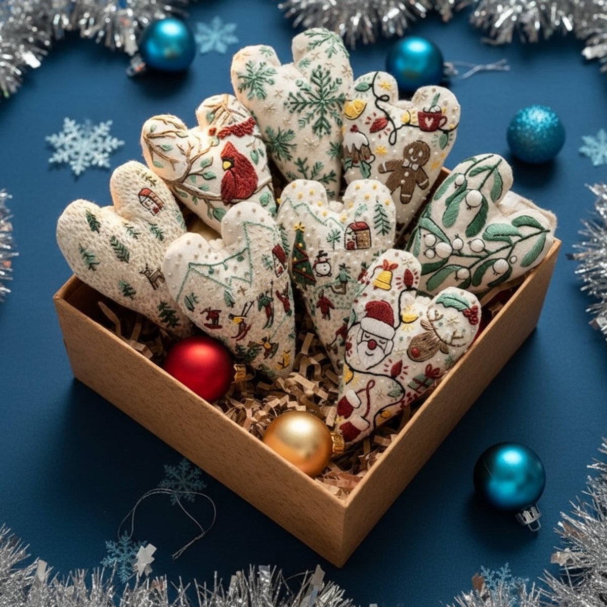 DIY Heart-Shaped Christmas Ornament Kit with Embroidery Fabric and Threads 2