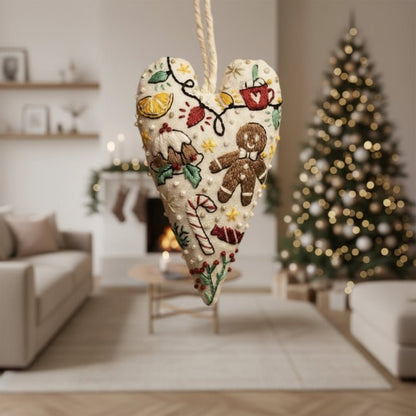 DIY Heart-Shaped Christmas Ornament Kit with Embroidery Fabric and Threads 3