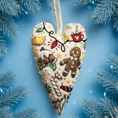 DIY Heart-Shaped Christmas Ornament Kit with Embroidery Fabric and Threads 6