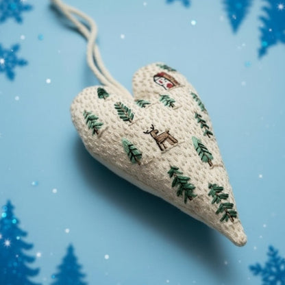 DIY Heart-Shaped Christmas Ornament Kit with Embroidery Fabric and Threads 9