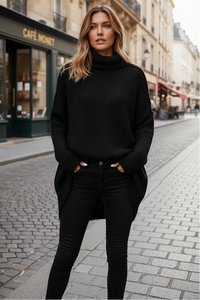 FIBERLY – Women's Turtleneck Sweater with Soft Cozy Knit Feel