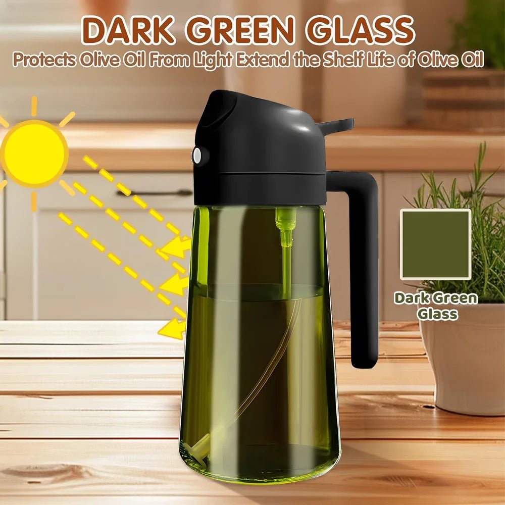 Dark Green Glass Oil Sprayer - 470ML Ergonomic Olive Oil Dispenser for Cooking 1