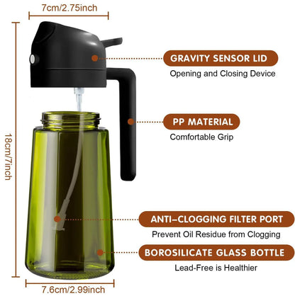 Dark Green Glass Oil Sprayer - 470ML Ergonomic Olive Oil Dispenser for Cooking 4