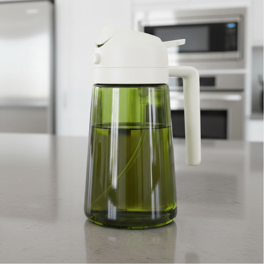 Dark Green Glass Oil Sprayer - 470ML Ergonomic Olive Oil Dispenser for Cooking 6