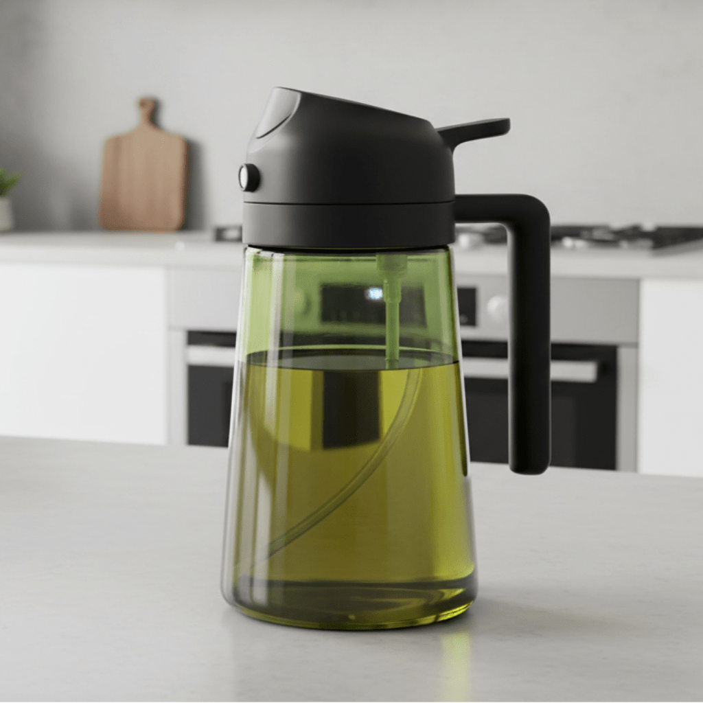 Dark Green Glass Oil Sprayer - 470ML Ergonomic Olive Oil Dispenser for Cooking 8