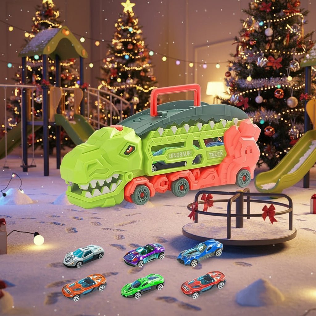 Dino Transport Truck Toy - Transforming Vehicle with Push-Button Ejector & Mini Cars 0