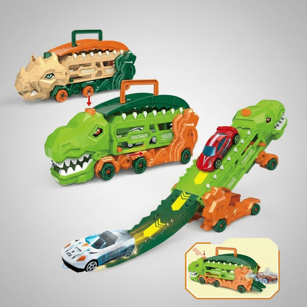 Dino Transport Truck Toy - Transforming Vehicle with Push-Button Ejector & Mini Cars 3