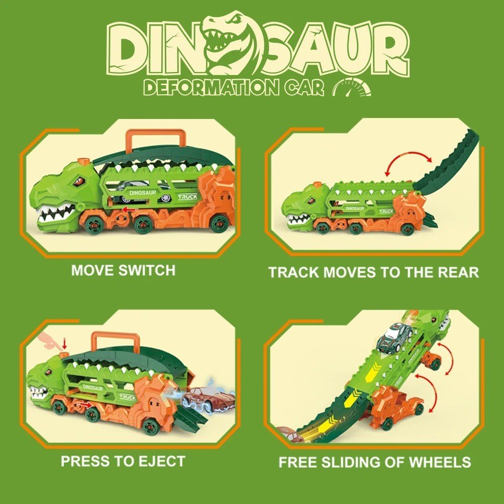 Dino Transport Truck Toy - Transforming Vehicle with Push-Button Ejector & Mini Cars 6
