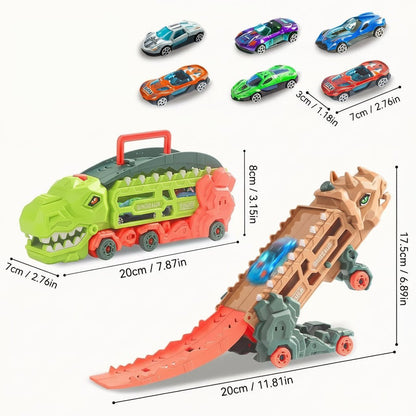 Dino Transport Truck Toy - Transforming Vehicle with Push-Button Ejector & Mini Cars 7