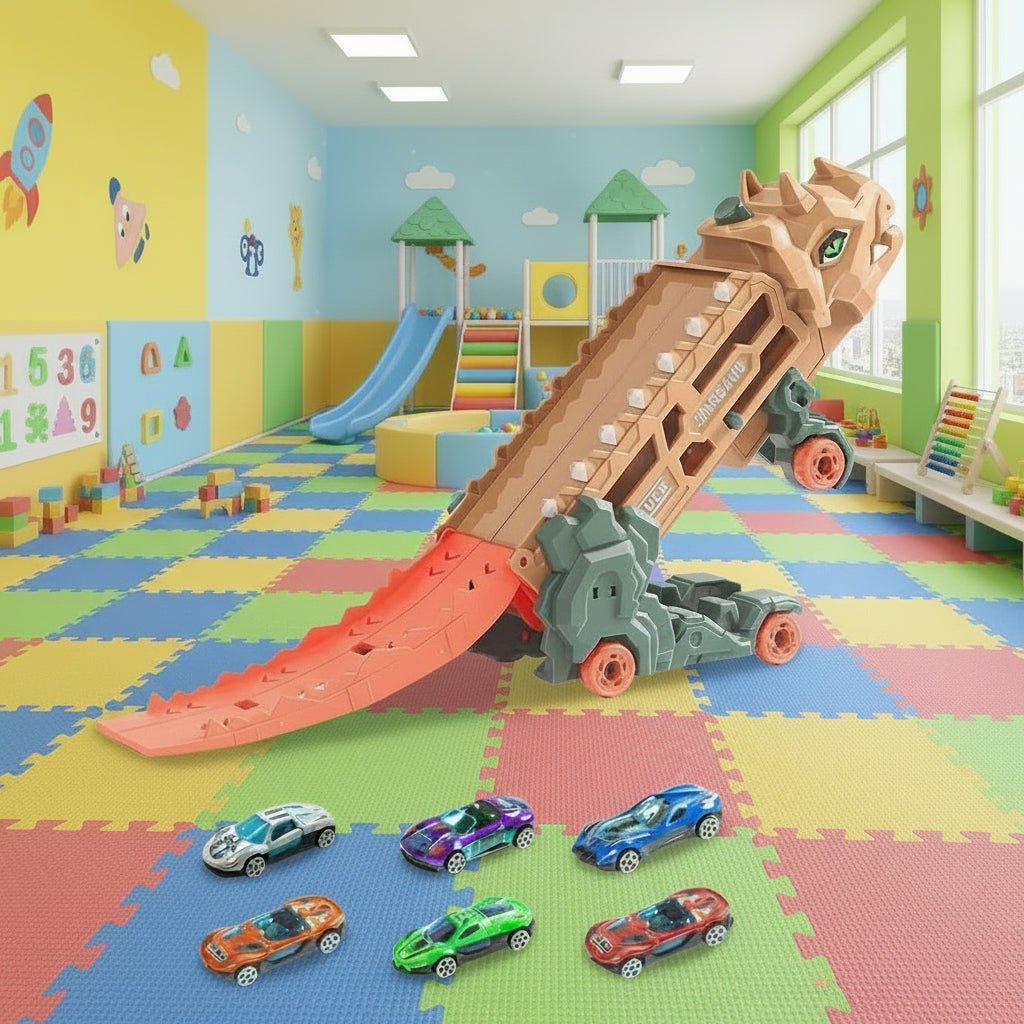 Dino Transport Truck Toy - Transforming Vehicle with Push-Button Ejector & Mini Cars 8