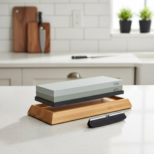 Double-Sided Whetstone Knife Sharpener with Bamboo Base for Razor-Sharp Blades 16