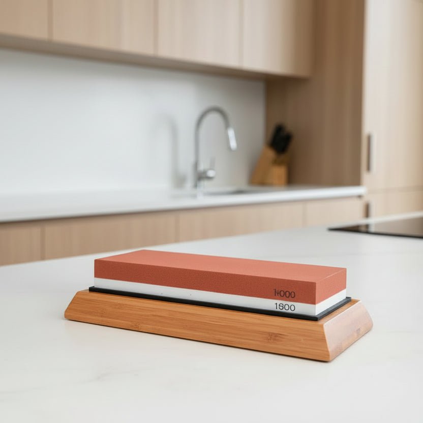 Double-Sided Whetstone Knife Sharpener with Bamboo Base for Razor-Sharp Blades 2