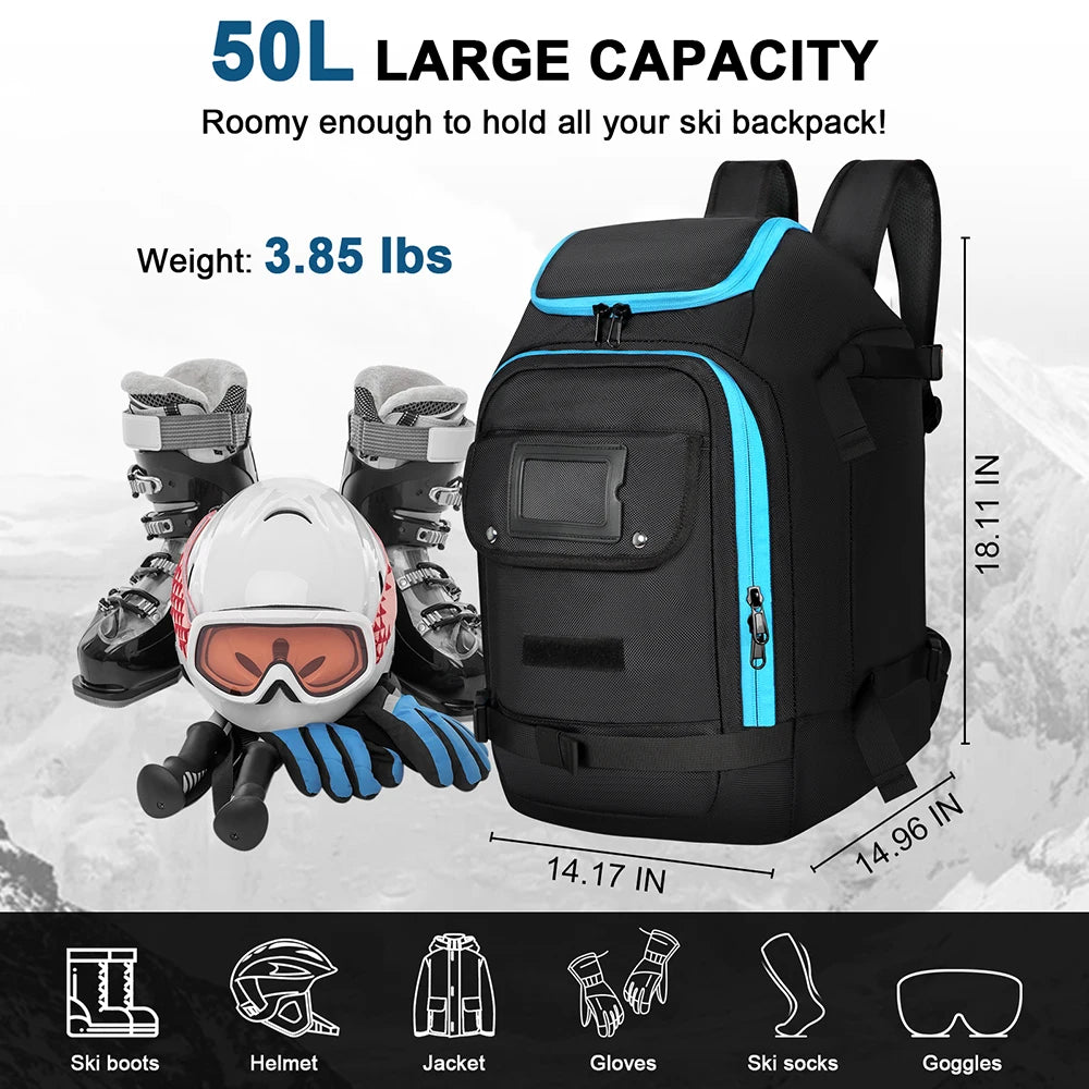 Durable 50L Ski Backpack - Waterproof Rucksack for Gear & Accessories 1