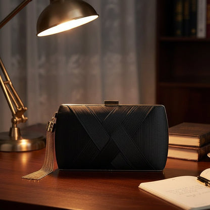 Velantra Luxe Satin Clutch | Elegant evening handbag with tassel for weddings and formal events