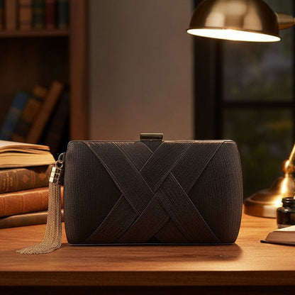 Velantra Luxe Satin Clutch | Elegant evening handbag with tassel for weddings and formal events