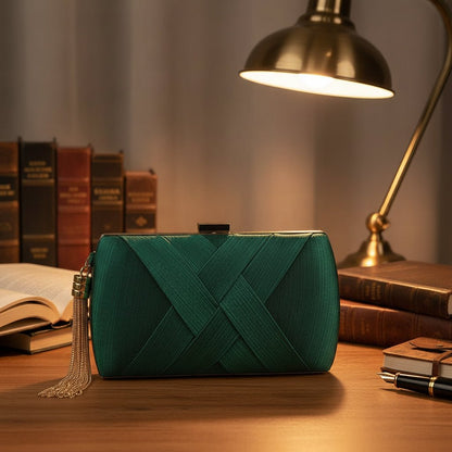 Velantra Luxe Satin Clutch | Elegant evening handbag with tassel for weddings and formal events