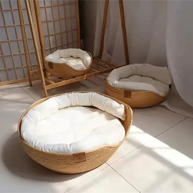 Eco-Friendly Handwoven Cat Bed - Breathable 100% Cotton Design for Indoor Cats 4