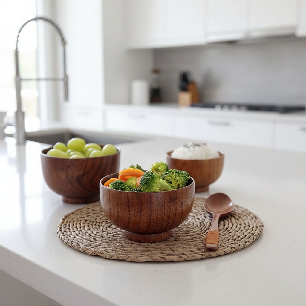 Eco-Friendly Japanese Style Wooden Bowl - Handcrafted Rice, Soup, Salad Serving Dish 1