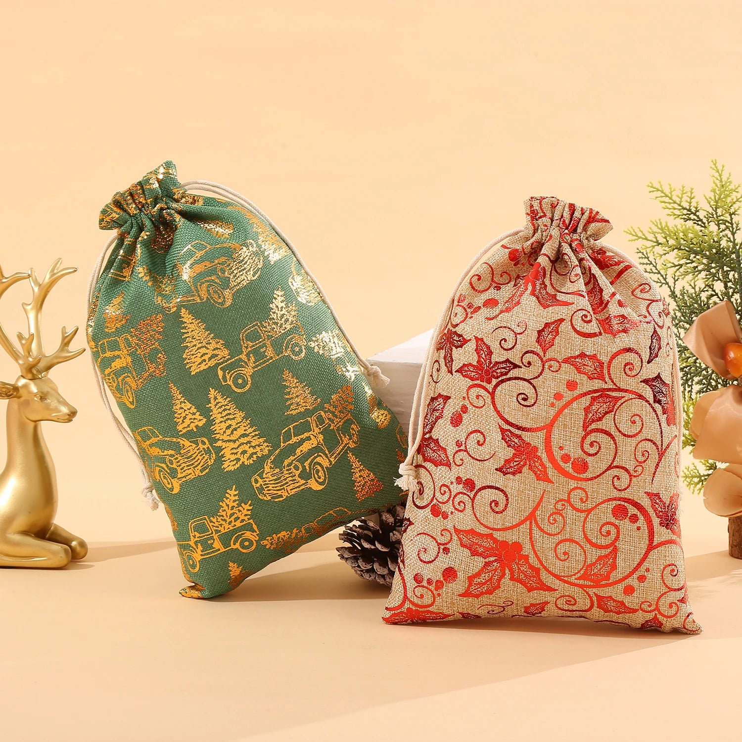 Eco-Friendly Jute Gift Bags - Set of 2 Large Present Bags for Wrap Gifts 3