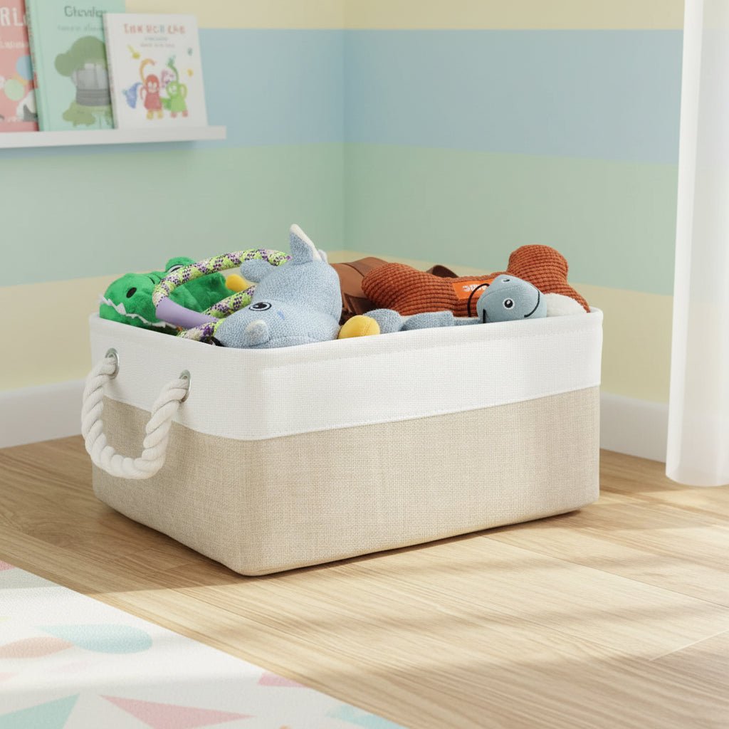 Eco-Friendly Linen Fabric Storage Basket - Multi-Functional Organizer for Toys and Clothes 0