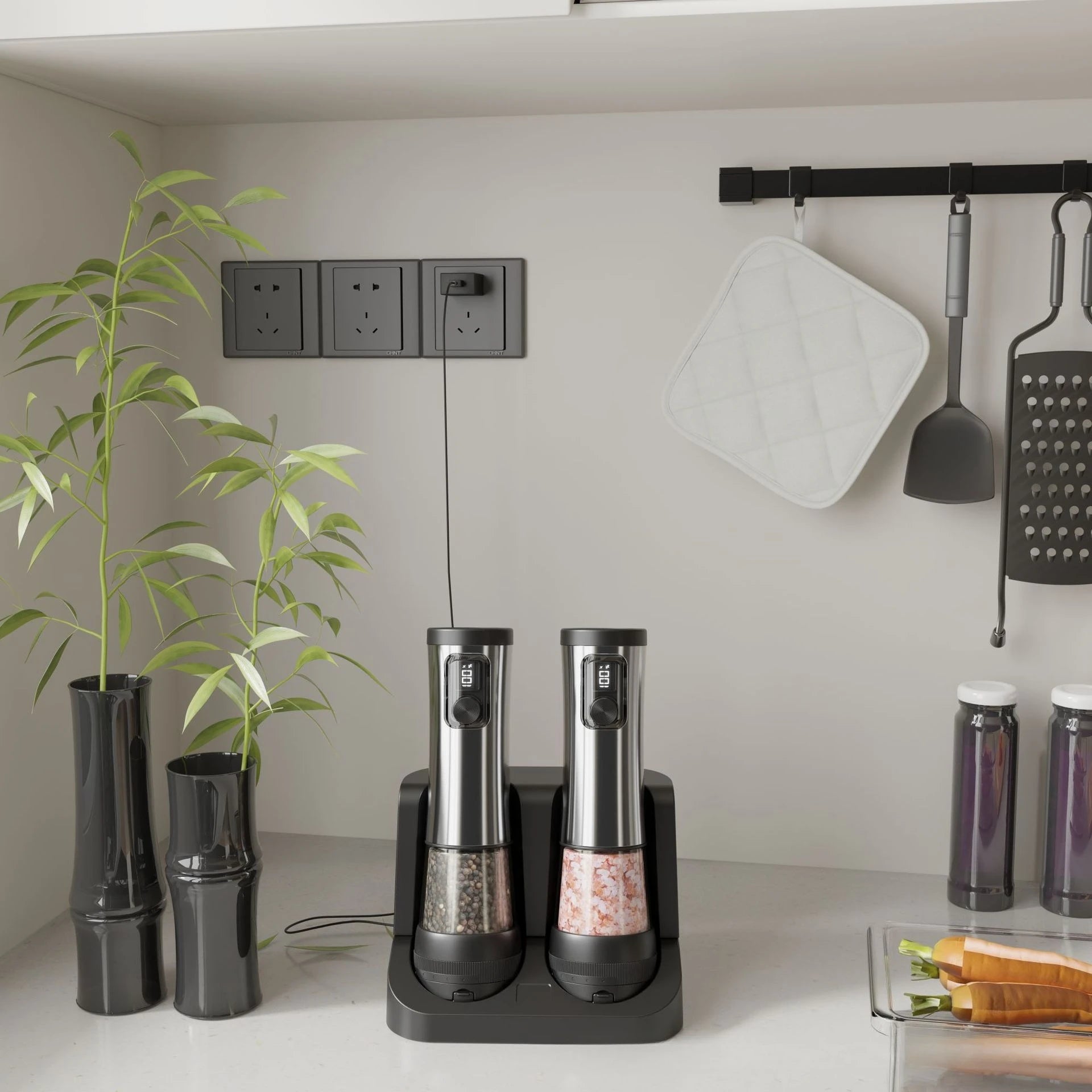 Electric Pepper and Salt Grinder Set - Rechargeable with Adjustable Coarseness 2