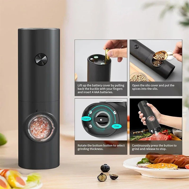 Electric Salt and Pepper Grinder Set - Adjustable Coarseness Ceramic Mill 2