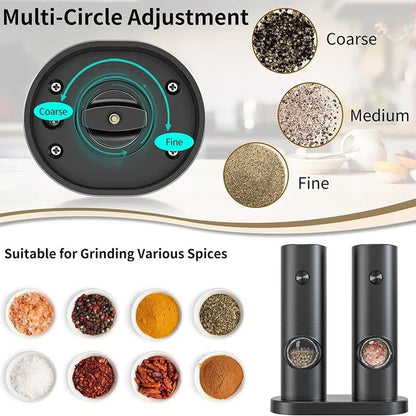 Electric Salt and Pepper Grinder Set - Adjustable Coarseness Ceramic Mill 3