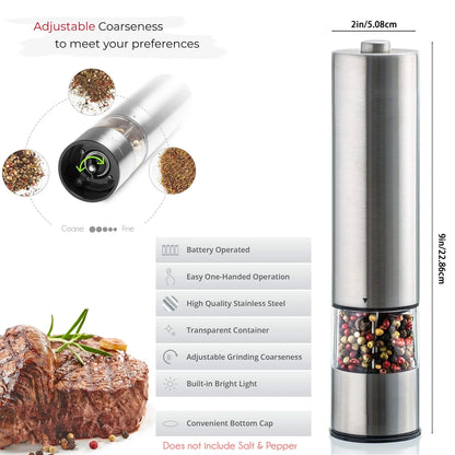 Electric Salt and Pepper Grinder Set - One-Handed Operation with Adjustable Coarseness and Built-in Light 5