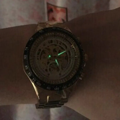 Elegant Automatic Mechanical Watch with Gold Rhinestone Bracelet - Stainless Steel Luxury Timepiece 4