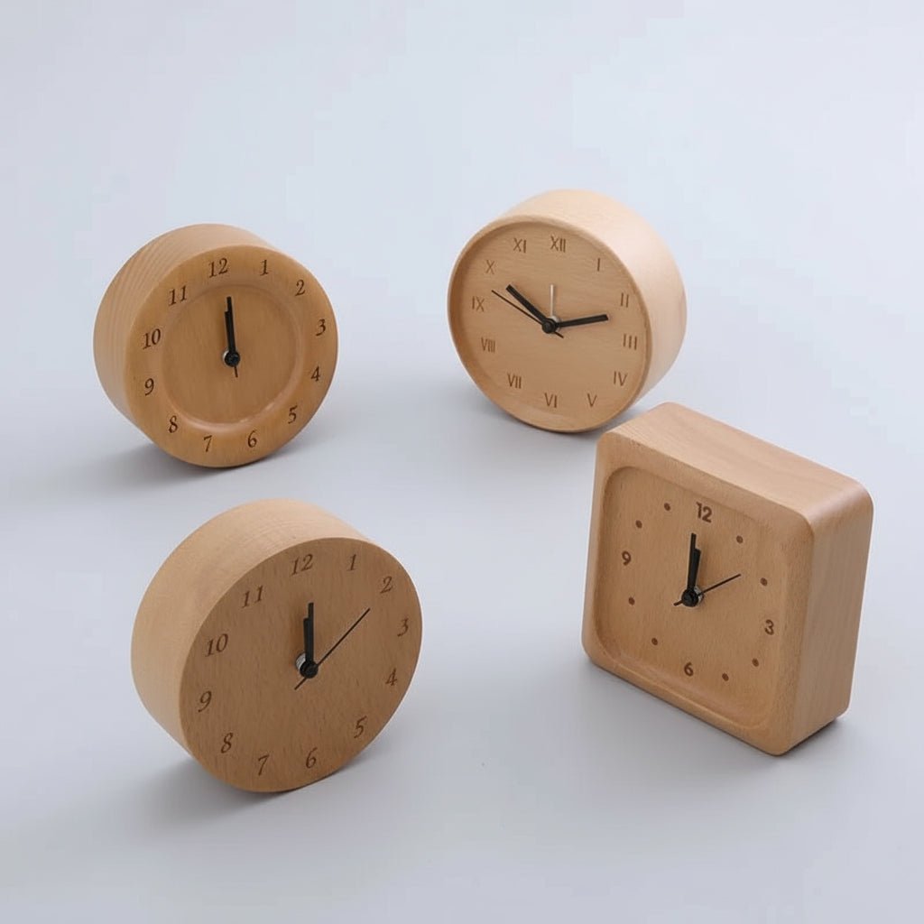 Elegant Beech Wood Alarm Clock - Minimalist Design for Home & Study 1