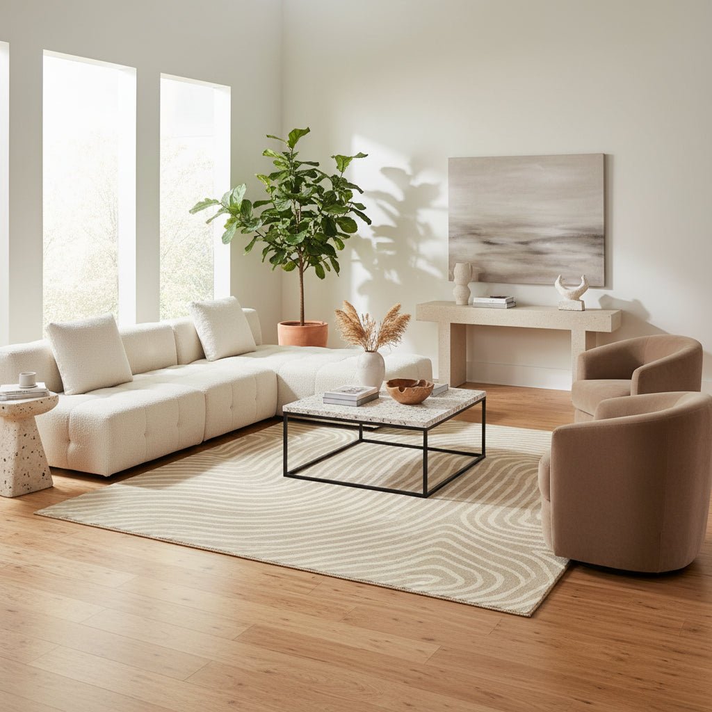 Elegant Beige Washable Rug - Modern Soft Fabric for Living Room & Bedroom 0