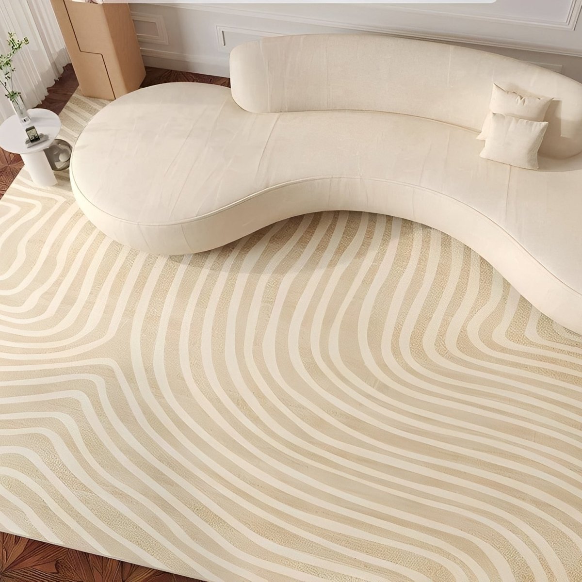 Elegant Beige Washable Rug - Modern Soft Fabric for Living Room & Bedroom 1