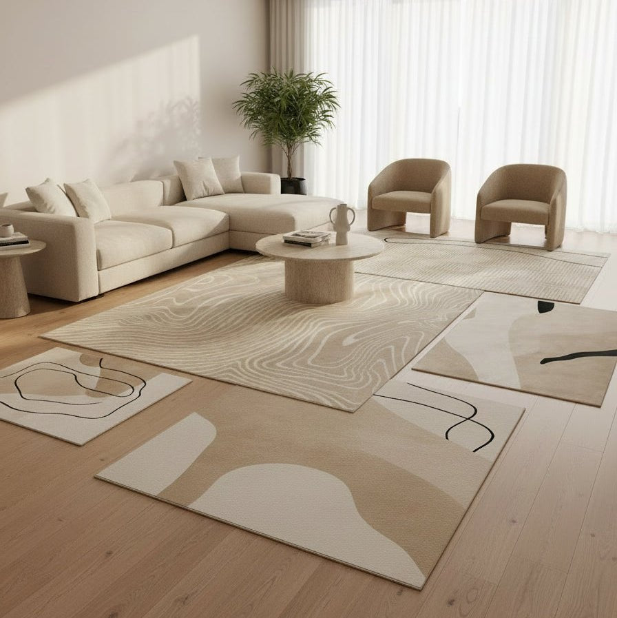 Elegant Beige Washable Rug - Modern Soft Fabric for Living Room & Bedroom 7