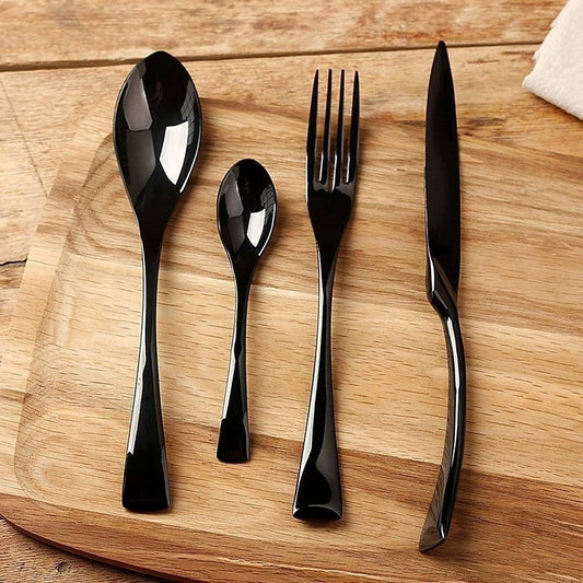 Elegant Black Stainless Steel Cutlery Set - 18/10 Flatware Cutlery, 24-Piece 0