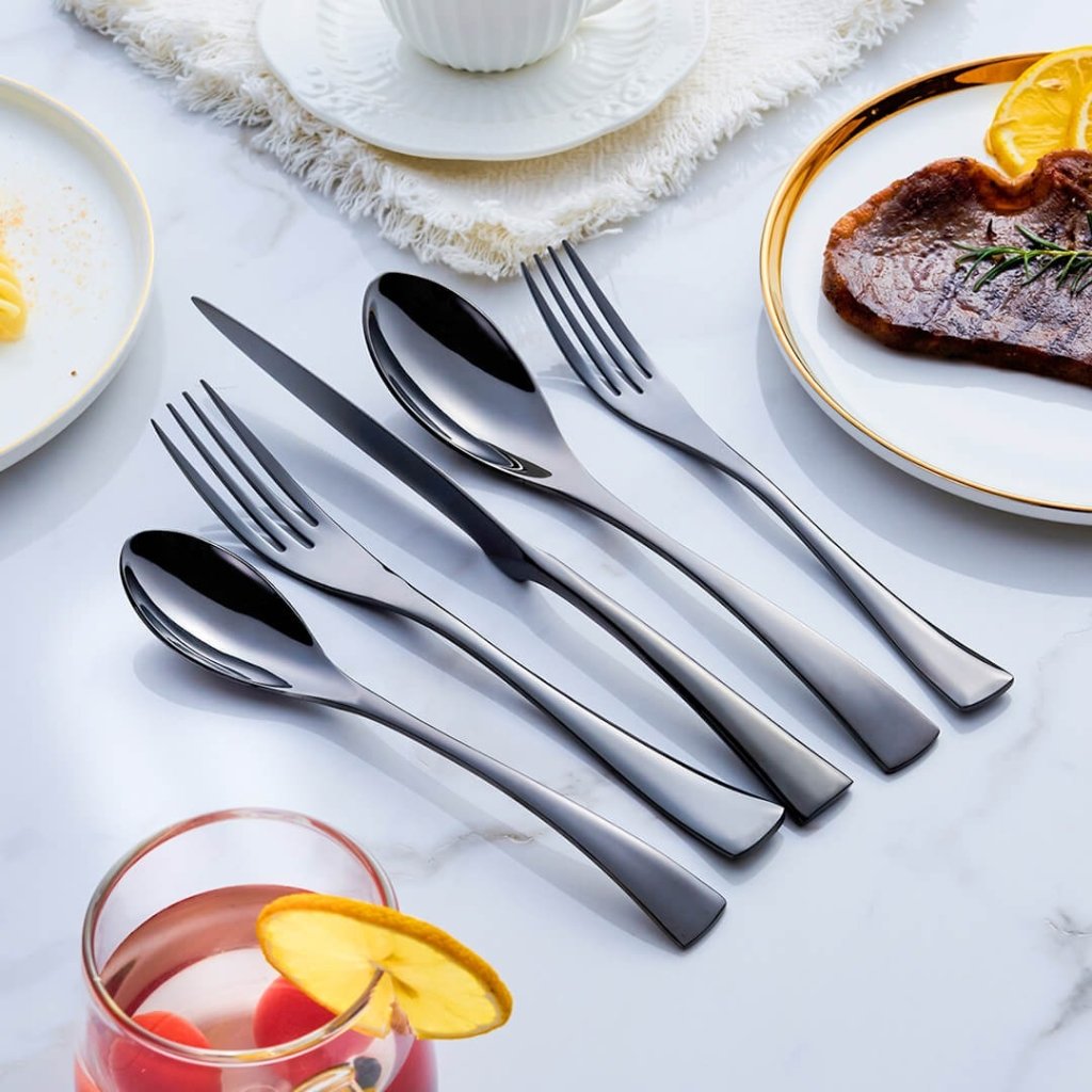Elegant Black Stainless Steel Cutlery Set - 18/10 Flatware Cutlery, 24-Piece 2