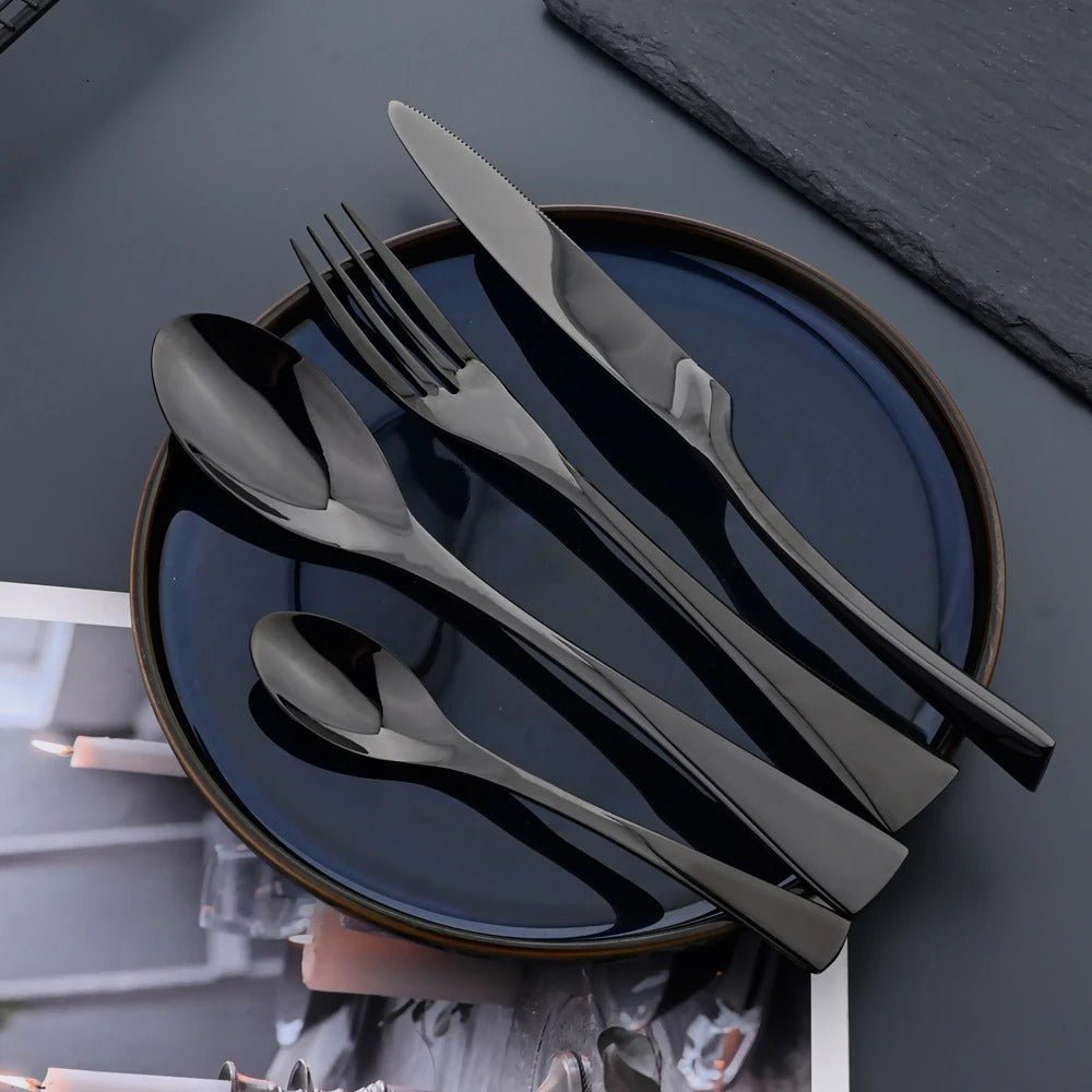 Elegant Black Stainless Steel Cutlery Set - 18/10 Flatware Cutlery, 24-Piece 4